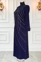 Vêtements hijab BLEU MARINE ROBE DE SOIRÉE À PERLES T 8953