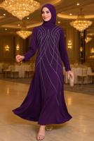 Tesettür giyim MÜRDÜM BONCUK İŞLEMELİ ABİYE ELBİSE T 8953