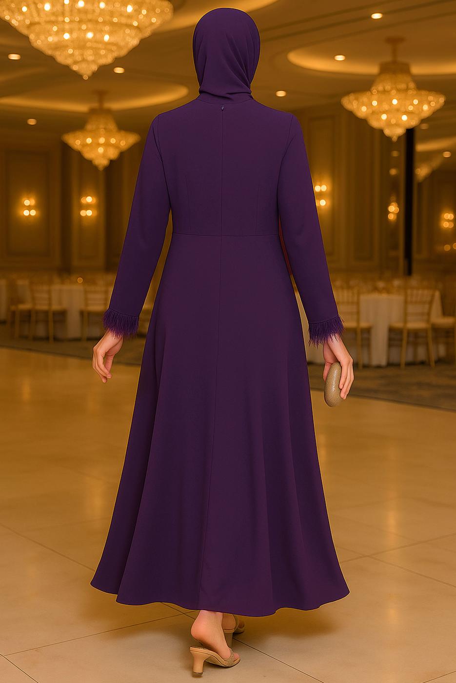 Tesettür giyim MÜRDÜM BONCUK İŞLEMELİ ABİYE ELBİSE T 8953