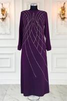 Tesettür giyim MÜRDÜM BONCUK İŞLEMELİ ABİYE ELBİSE T 8953