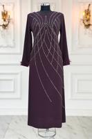 Vêtements hijab POURPRE ROBE DE SOIRÉE À PERLES T 8953