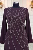 Vêtements hijab POURPRE ROBE DE SOIRÉE À PERLES T 8953
