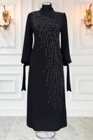 Tesettür giyim SİYAH TAŞLI ABİYE ELBİSE T 9063