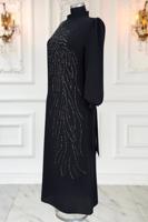 Tesettür giyim SİYAH TAŞLI ABİYE ELBİSE T 9063