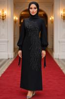 Tesettür giyim SİYAH TAŞLI ABİYE ELBİSE T 9063