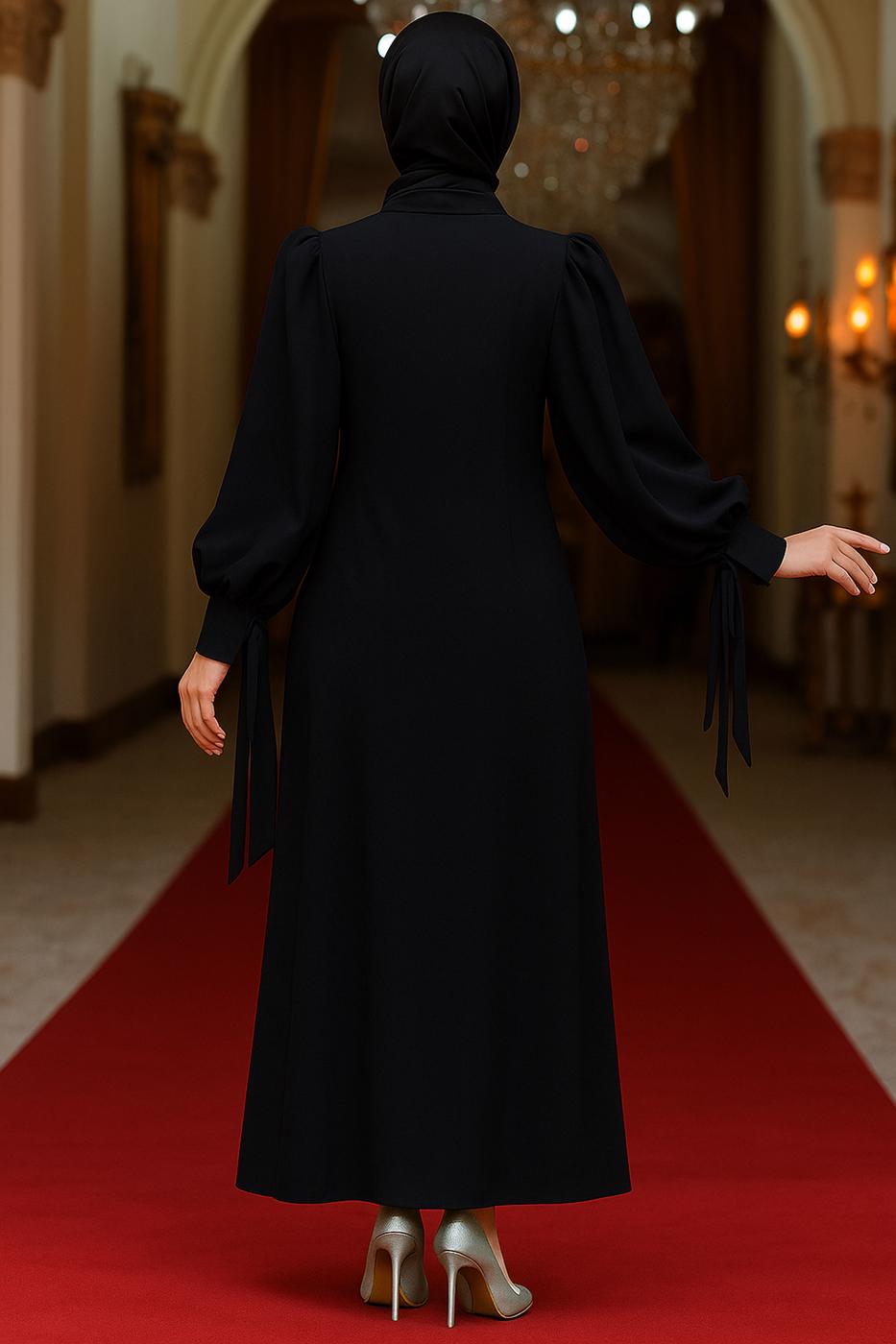 Tesettür giyim SİYAH TAŞLI ABİYE ELBİSE T 9063