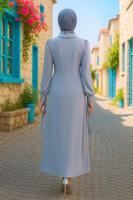 Tesettür giyim GRİ TAŞLI ABİYE ELBİSE T 9063