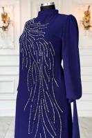 Tesettür giyim LACİVERT TAŞLI ABİYE ELBİSE T 9063