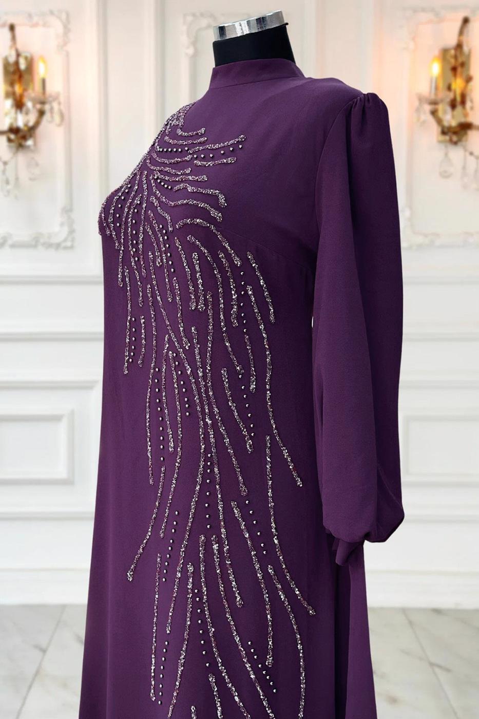 Tesettür giyim MÜRDÜM TAŞLI ABİYE ELBİSE T 9063