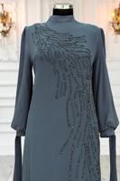 Tesettür giyim GRİ TAŞLI ABİYE ELBİSE T 9063