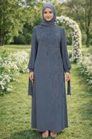 Tesettür giyim GRİ TAŞLI ABİYE ELBİSE T 9063