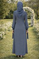 Tesettür giyim GRİ TAŞLI ABİYE ELBİSE T 9063