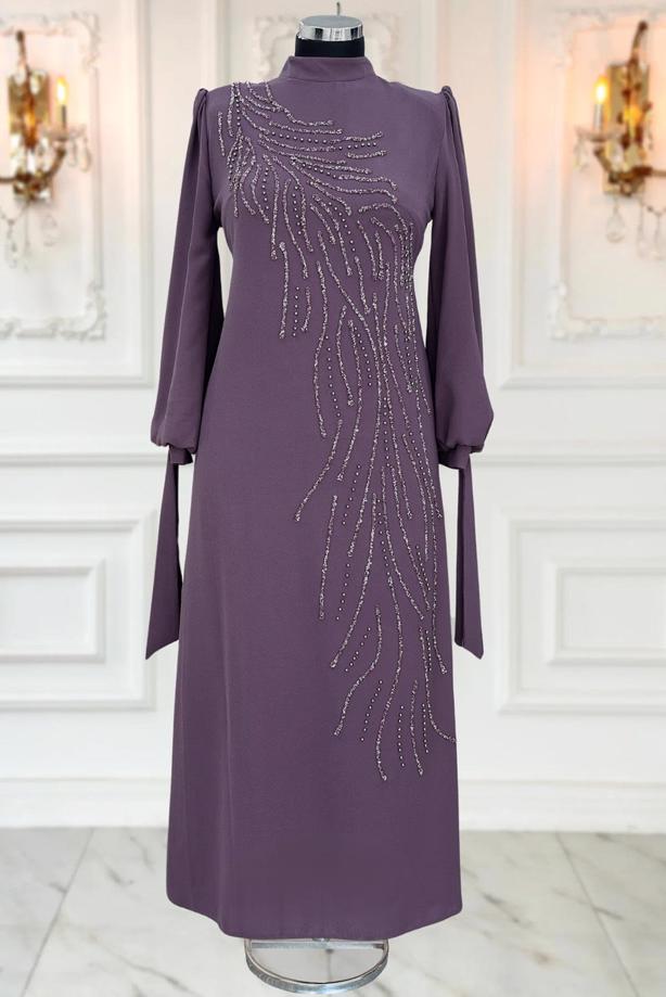 Vêtements hijab POURPRE ROBE DE SOIRÉE BRODÉE DE PIERRES PRÉCIEUSES T 9063 - TRENDTESETTÜR