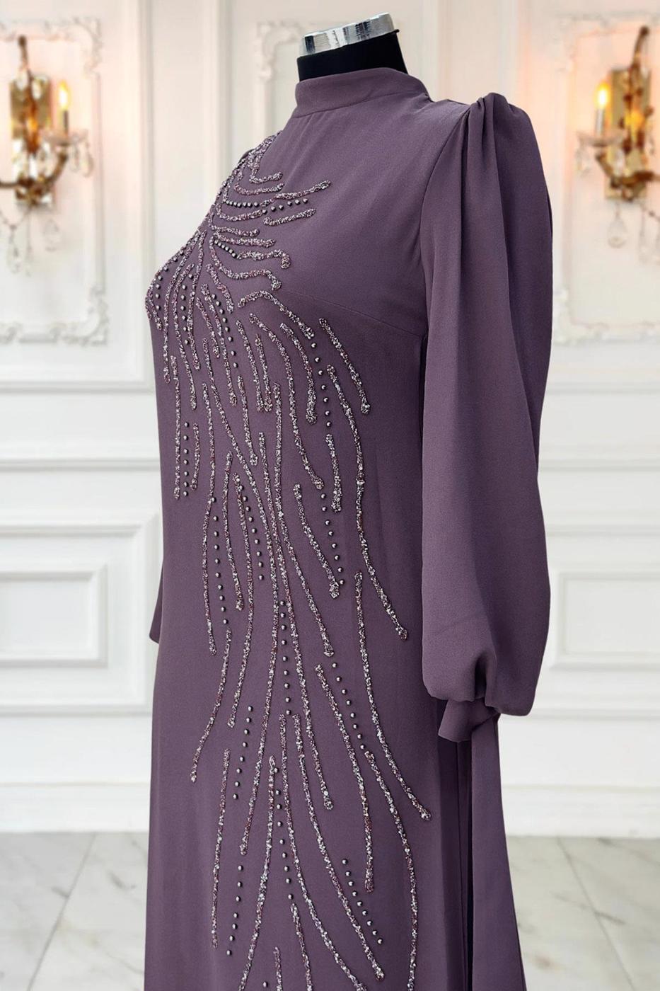 Vêtements hijab POURPRE ROBE DE SOIRÉE BRODÉE DE PIERRES PRÉCIEUSES T 9063