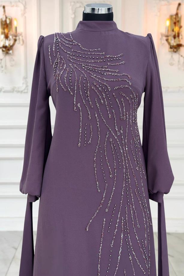 Vêtements hijab POURPRE ROBE DE SOIRÉE BRODÉE DE PIERRES PRÉCIEUSES T 9063 - TRENDTESETTÜR