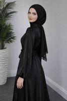 Tesettür giyim SİYAH BAĞLAMA DETAYLI ABİYE ELBİSE T 9126