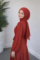 Tesettür giyim KIRMIZI BAĞLAMA DETAYLI ABİYE ELBİSE T 9126