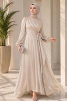 Hijab clothing BEIGE TIED EVENING DRESS T 9126