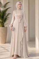 Hijab clothing BEIGE TIED EVENING DRESS T 9126