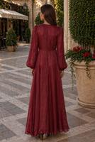 Tesettür giyim BORDO BAĞLAMA DETAYLI ABİYE ELBİSE T 9126