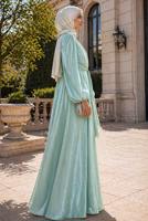 Tesettür giyim YEŞİL BAĞLAMA DETAYLI ABİYE ELBİSE T 9126