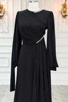 Tesettür giyim SİYAH ŞİFON ABİYE ELBİSE T 9163