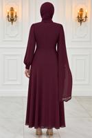 Tesettür giyim BORDO ŞİFON ABİYE ELBİSE T 9163