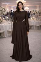 Vêtements hijab BRUN ROBE DE SOIRÉE EN MOUSSELINE T 9163
