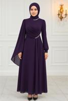 Tesettür giyim MÜRDÜM ŞİFON ABİYE ELBİSE T 9163