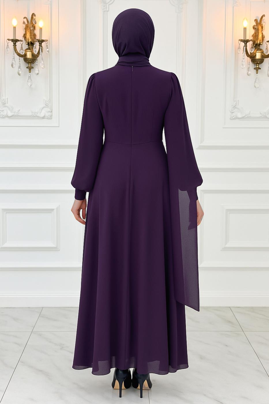 Tesettür giyim MÜRDÜM ŞİFON ABİYE ELBİSE T 9163