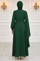 Tesettür giyim YEŞİL ŞİFON ABİYE ELBİSE T 9163