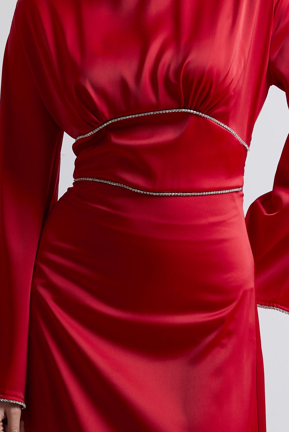 Tesettür giyim KIRMIZI SATEN ABİYE ELBİSE T 9516