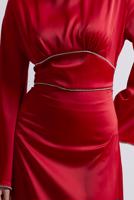 Tesettür giyim KIRMIZI SATEN ABİYE ELBİSE T 9516