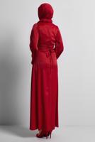 Tesettür giyim KIRMIZI SATEN ABİYE ELBİSE T 9516