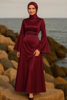 Hijab clothing CLARET RED SATIN EVENING DRESS T 9516