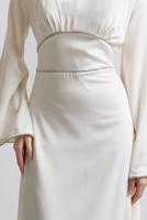 Tesettür giyim EKRU SATEN ABİYE ELBİSE T 9516