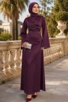 Tesettür giyim MÜRDÜM SATEN ABİYE ELBİSE T 9516
