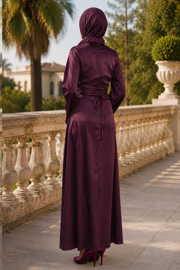 Tesettür giyim MÜRDÜM SATEN ABİYE ELBİSE T 9516 - TRENDTESETTÜR