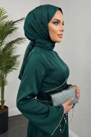 Tesettür giyim YEŞİL SATEN ABİYE ELBİSE T 9516
