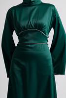 Tesettür giyim YEŞİL SATEN ABİYE ELBİSE T 9516