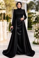 Hijab clothing BLACK SATIN EVENING DRESS T 4207