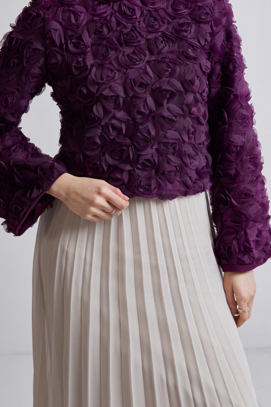 Tesettür giyim MOR GÜL DETAYLI BLUZ T 3916