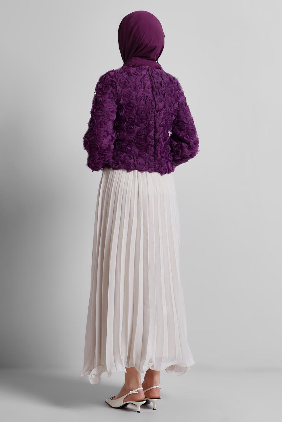 Tesettür giyim MOR GÜL DETAYLI BLUZ T 3916
