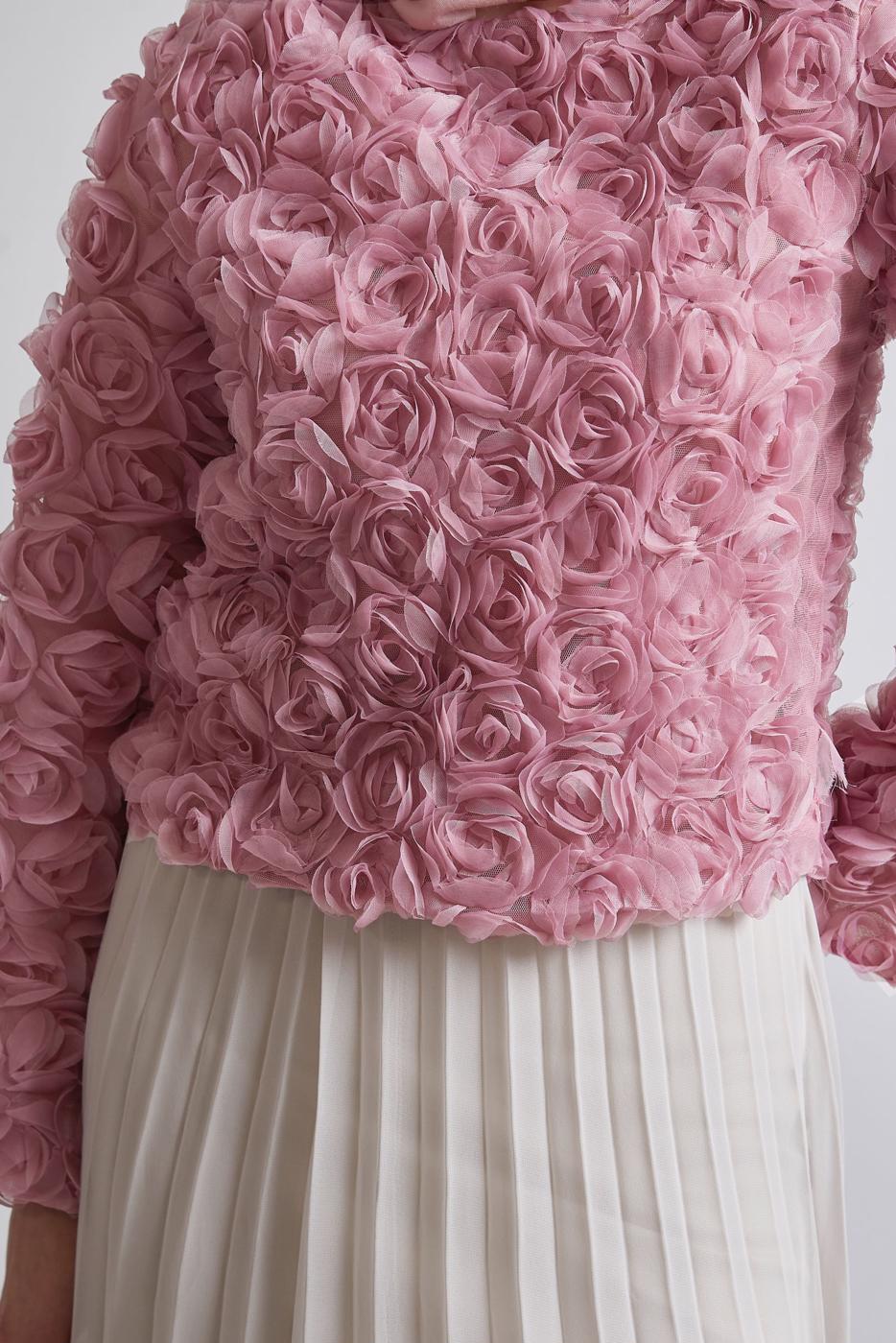 Tesettür giyim PEMBE GÜL DETAYLI BLUZ T 3916