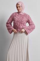 Tesettür giyim PEMBE GÜL DETAYLI BLUZ T 3916
