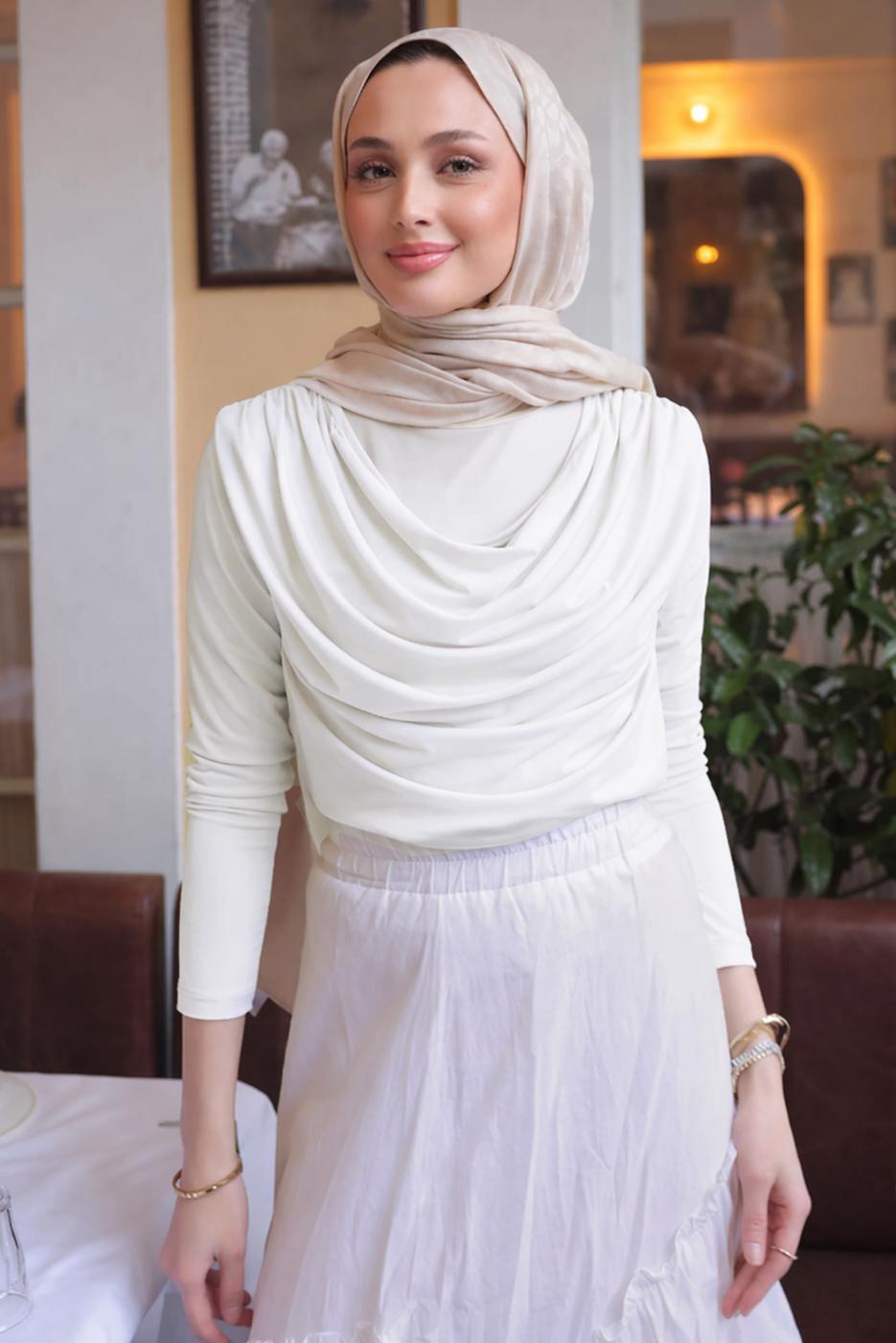 Hijab clothing WHITE COWL NECK BLOUSE T 4094
