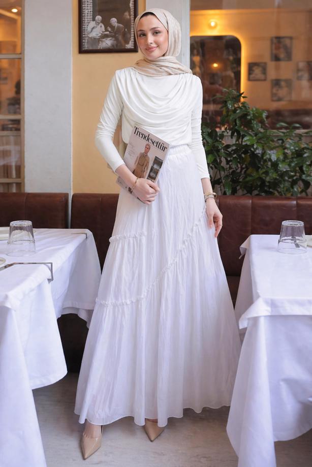 Hijab clothing WHITE COWL NECK BLOUSE T 4094 - TRENDTESETTÜR