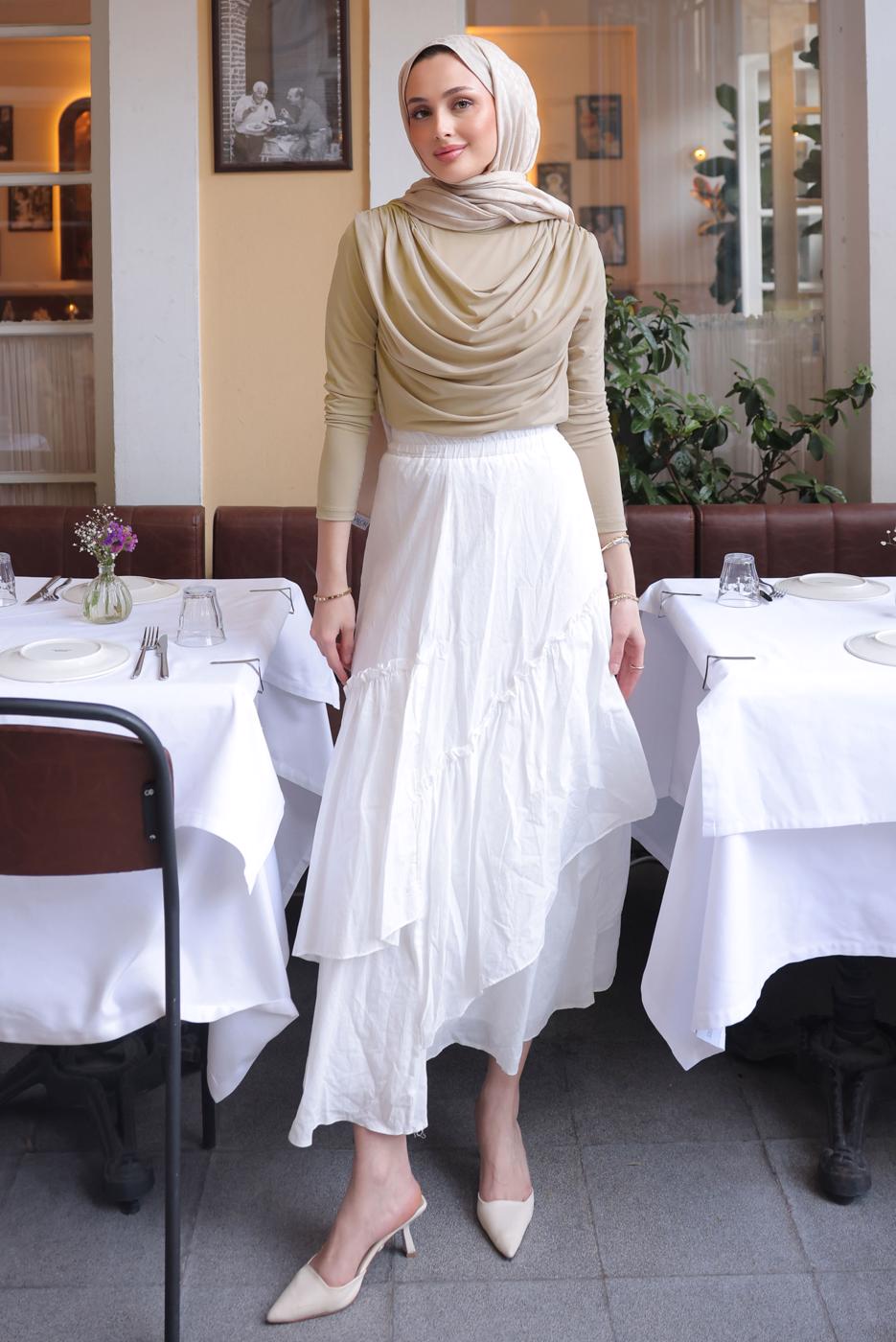 Tesettür giyim BEJ DEGAJE YAKALI BLUZ T 4094