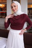 Tesettür giyim BORDO DEGAJE YAKALI BLUZ T 4094