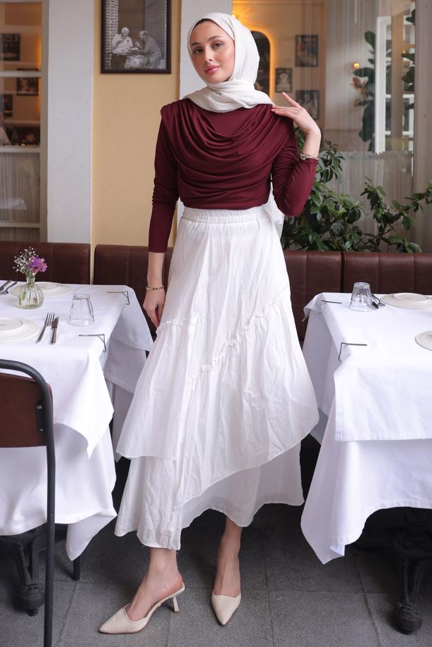 Tesettür giyim BORDO DEGAJE YAKA BLUZ T 4094 - TRENDTESETTÜR